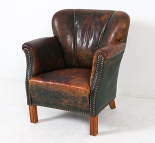 ART DECO DANISH LEATHER CLUB CHAIR C. 1930S