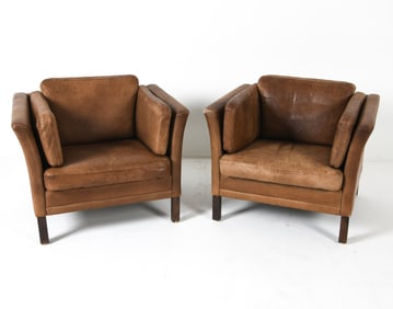 DANISH MOGENSEN STYLE LEATHER LOUNGE CHAIRS