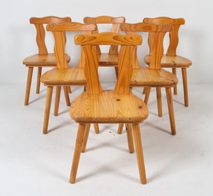 (6) DAUMILLER STYLE DANISH PINE DINING CHAIRS