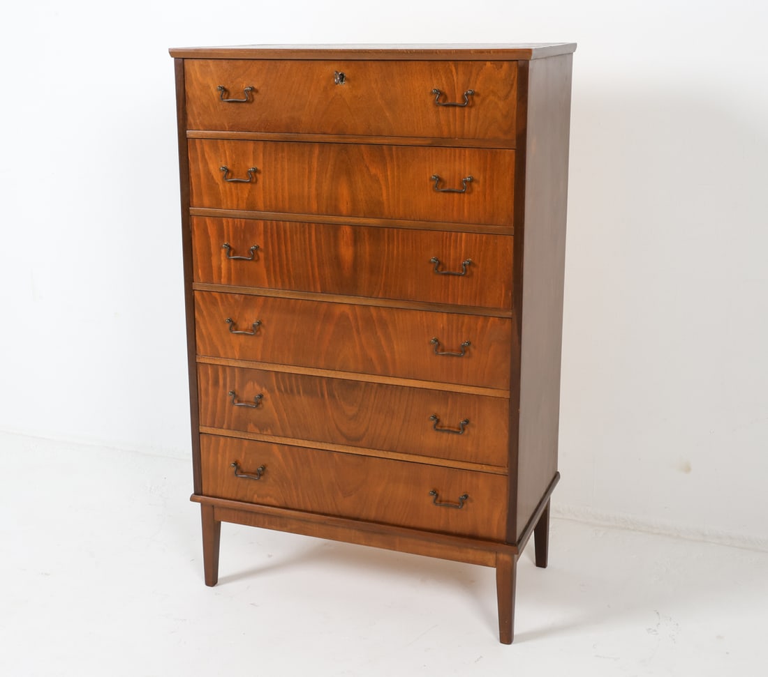 SCANDINAVIAN BEECH TALL CHEST OF DRAWERS C. 1960S (1 of 16)
