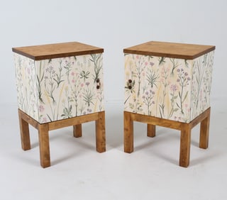 SWEDISH WALLPAPERED WALNUT NIGHTSTANDS C. 1960S