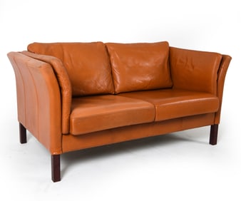 MOGENS HANSEN STYLE DANISH LEATHER LOVESEAT SOFA