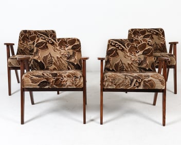 (4) JOZEF CHIEROWSKI MODEL 366 OAK LOUNGE CHAIRS