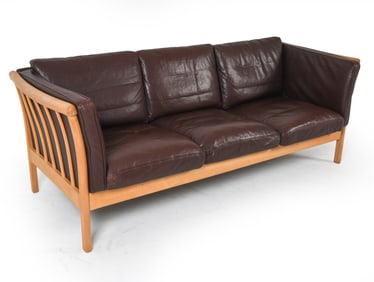 STOUBY DANISH BEECH & LEATHER SOFA