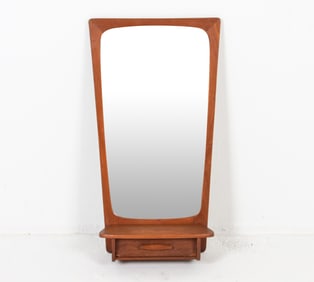 DANISH TEAK MIRROR W/ SHELF & DRAWER C. 1960S