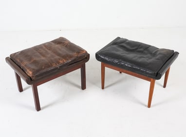 (2) ATTR. FINN JUHL DANISH LEATHER OTTOMANS