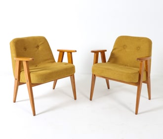 PAIR JOZEF CHIEROWSKI MODEL 366 BEECH LOUNGE CHAIRS