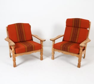 PAIR KJAERNULF STYLE DANISH OAK LOUNGE CHAIRS