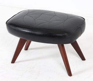 MID-CENTURY DANISH LEATHER & TEAK OTTOMAN C. 1970S