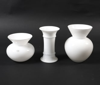 HOLMEGAARD WHITE ART GLASS VASES