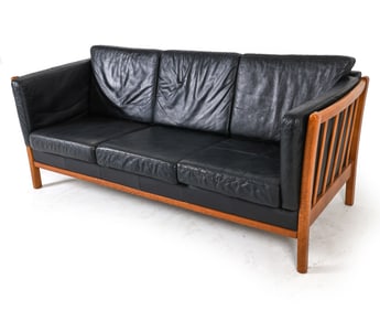 MID-CENTURY DANISH BEECH & LEATHER SOFA C.1960S