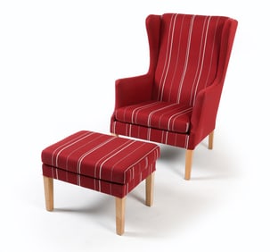 DANISH WINGBACK LOUNGE CHAIR W/ OTTOMAN C. 1960S