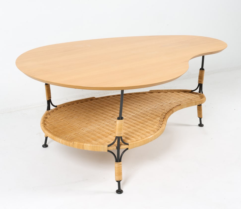 DANISH BEECH & RATTAN CONTOURED COFFEE TABLE (1 of 14)