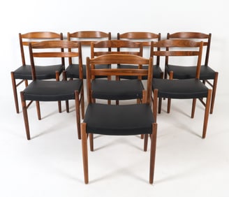 (8) CARL EKSTROM ROSEWOOD & LEATHER DINING CHAIRS