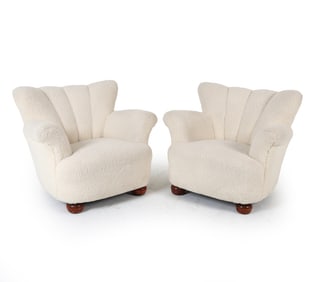 MARTA BLOMSTEDT STYLE LAMBS WOOL LOUNGE CHAIRS