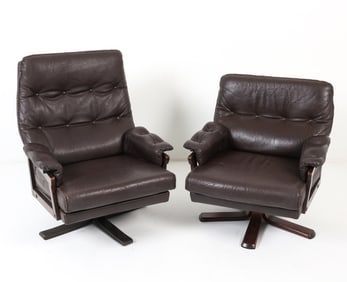 ARNE NORELL SWEDISH TOP STITCHED LEATHER SWIVEL CHAIRS
