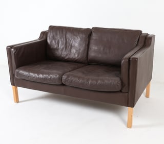 MOGENSEN STYLE DANISH LEATHER LOVESEAT SOFA