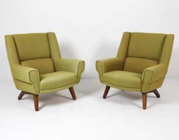 PAIR OF DANISH WOOL HIGH BACK LOUNGE CHAIRS