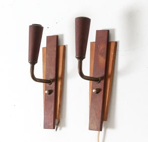 PAIR OF DANISH TEAK & BRASS WALL SCONCES C. 1960S