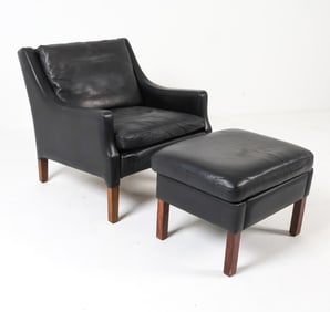 DANISH LEATHER LOUNGE CHAIR & OTTOMAN C. 1960S