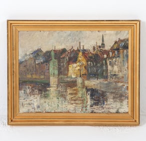DANISH CITYSCAPE O/C PAINTING 20TH C.