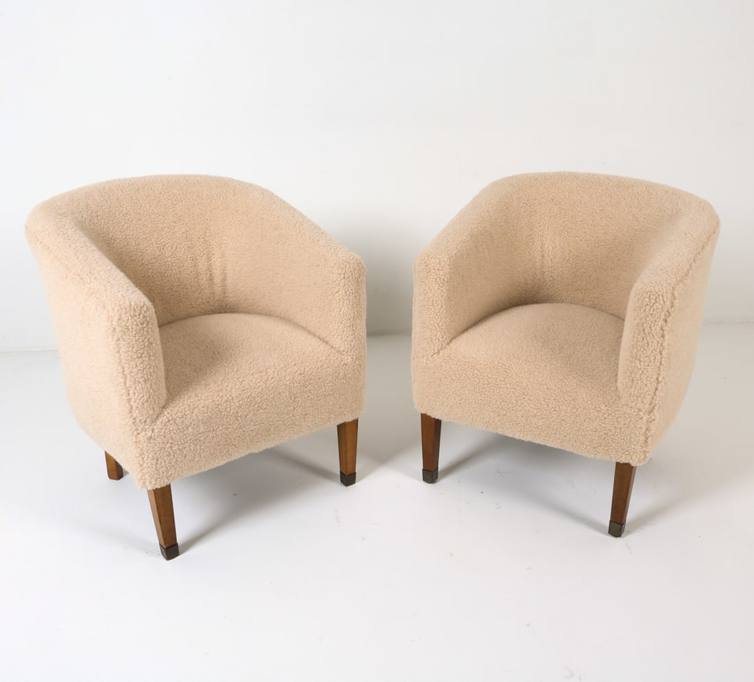 PAIR OF DANISH LAMBS WOOL LOUNGE CHAIRS C. 1960S (1 of 13)