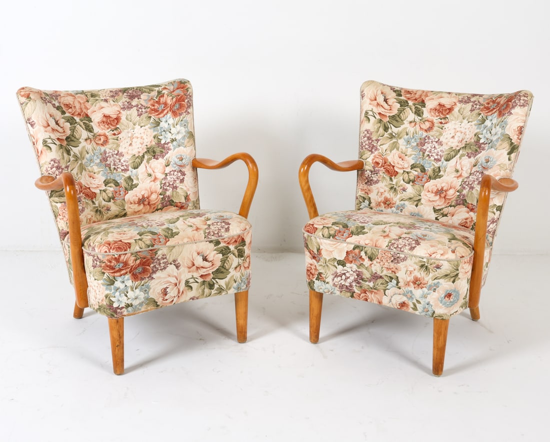 PAIR DECO STYLE DANISH BEECH LOUNGE CHAIRS C.1950S (1 of 15)