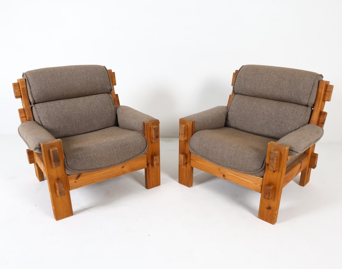 PAIR OF BRUTALIST SWEDISH PINE LOUNGE CHAIRS (1 of 13)