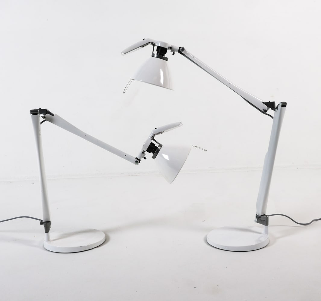 LUCEPLAN FORTEBRACCIO D22 ITALIAN LAMPS: Designed by Alberto Meda and Paolo Rizzatto for Luceplan. Marked to spot above shade. Adjustable height and positioning. Dimensions: H approx. 33.5" x W 23" x Dia. 9.5". Condition: Wiring untested, Eu