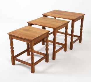 KJAERNULF STYLE DANISH OAK NESTING TABLES C. 1970S