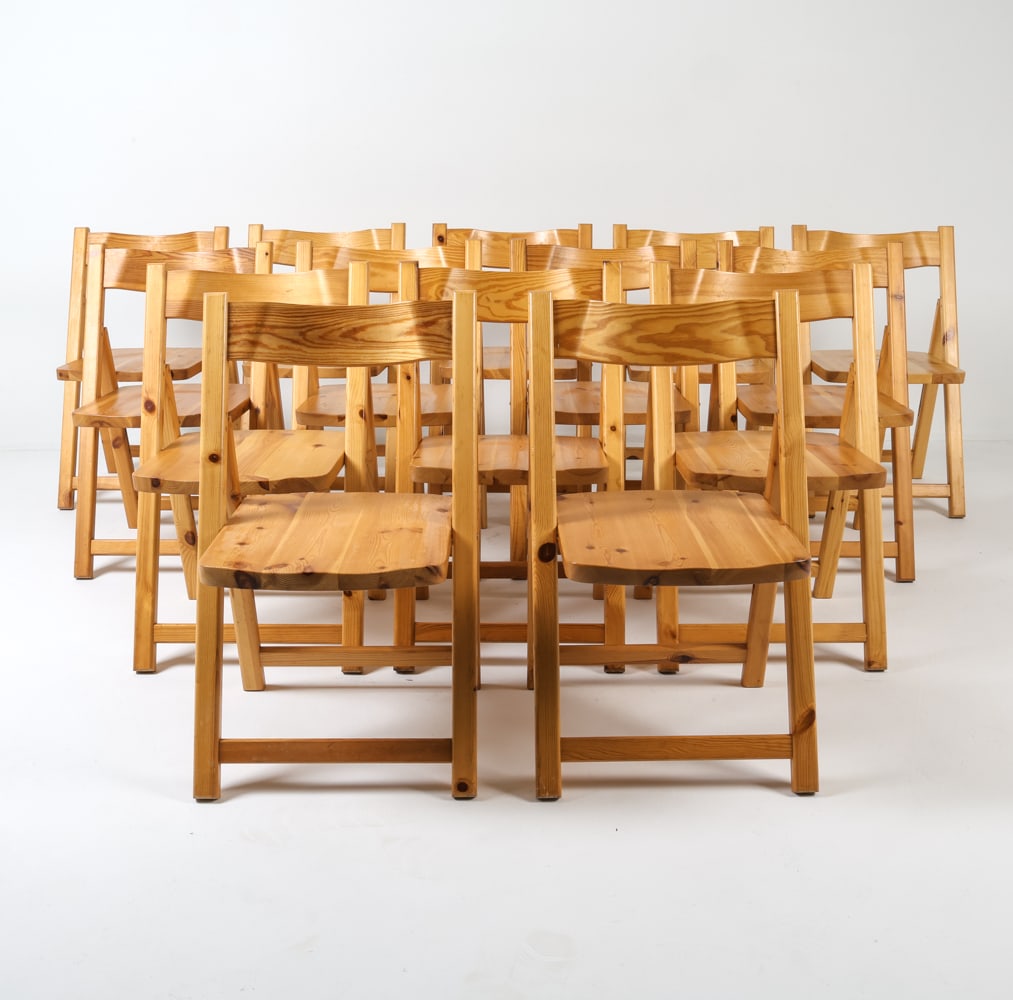 (14) DAUMILLER STYLE PINE FOLDING CHAIRS C. 1970S (1 of 12)