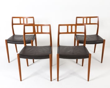 (4) JOHANNES ANDERSEN TEAK & LEATHER DINING CHAIRS