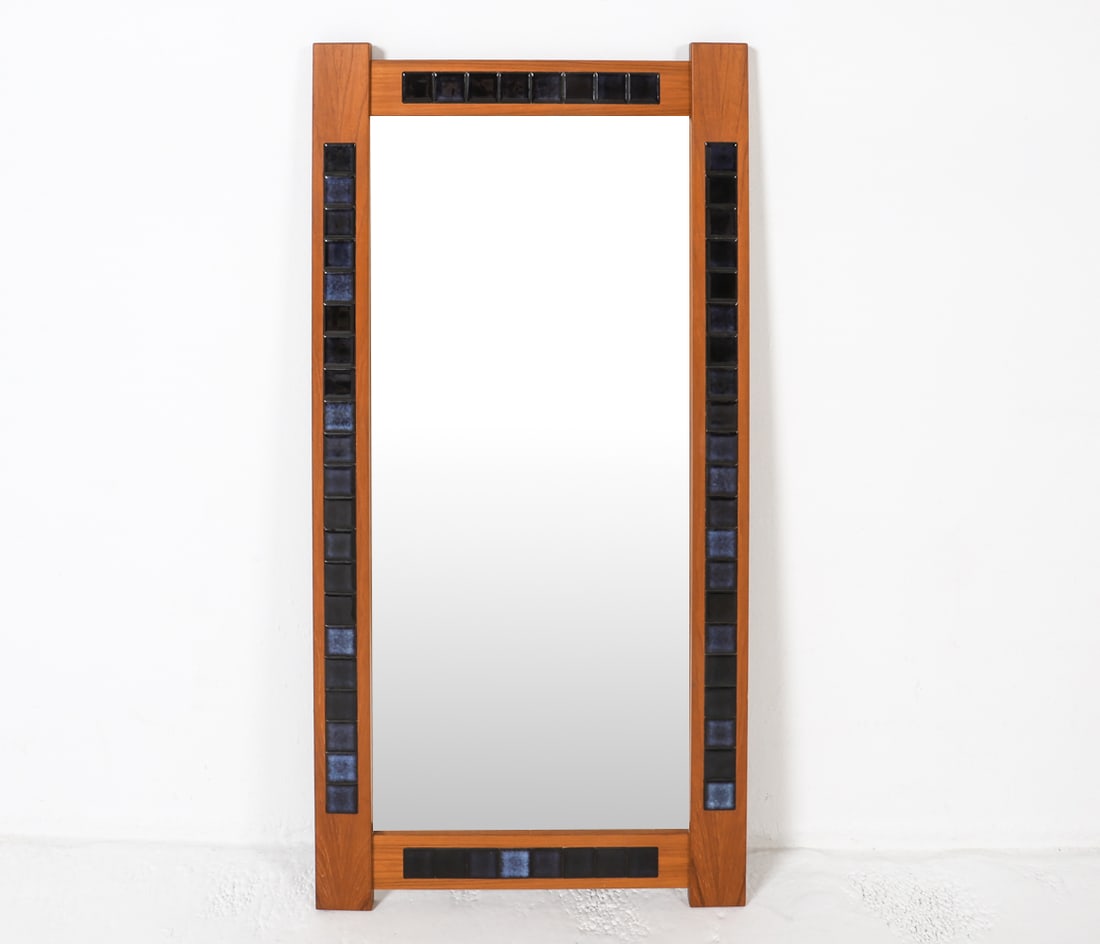 DANISH TEAK & CERAMIC TILE WALL MIRROR C. 1970S (1 of 13)