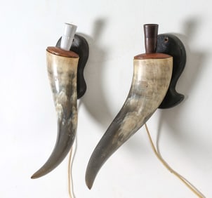 PAIR OF DANISH OX HORN SCONCES