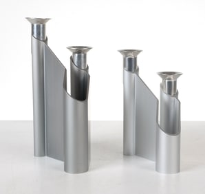 PAIR OF GEORG JENSEN LABYRINTH CANDLE HOLDERS