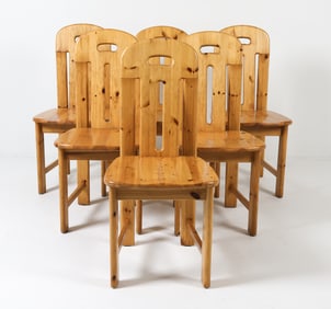 (6) EFFEZETA ITALIAN PINE DINING CHAIRS C. 1970S