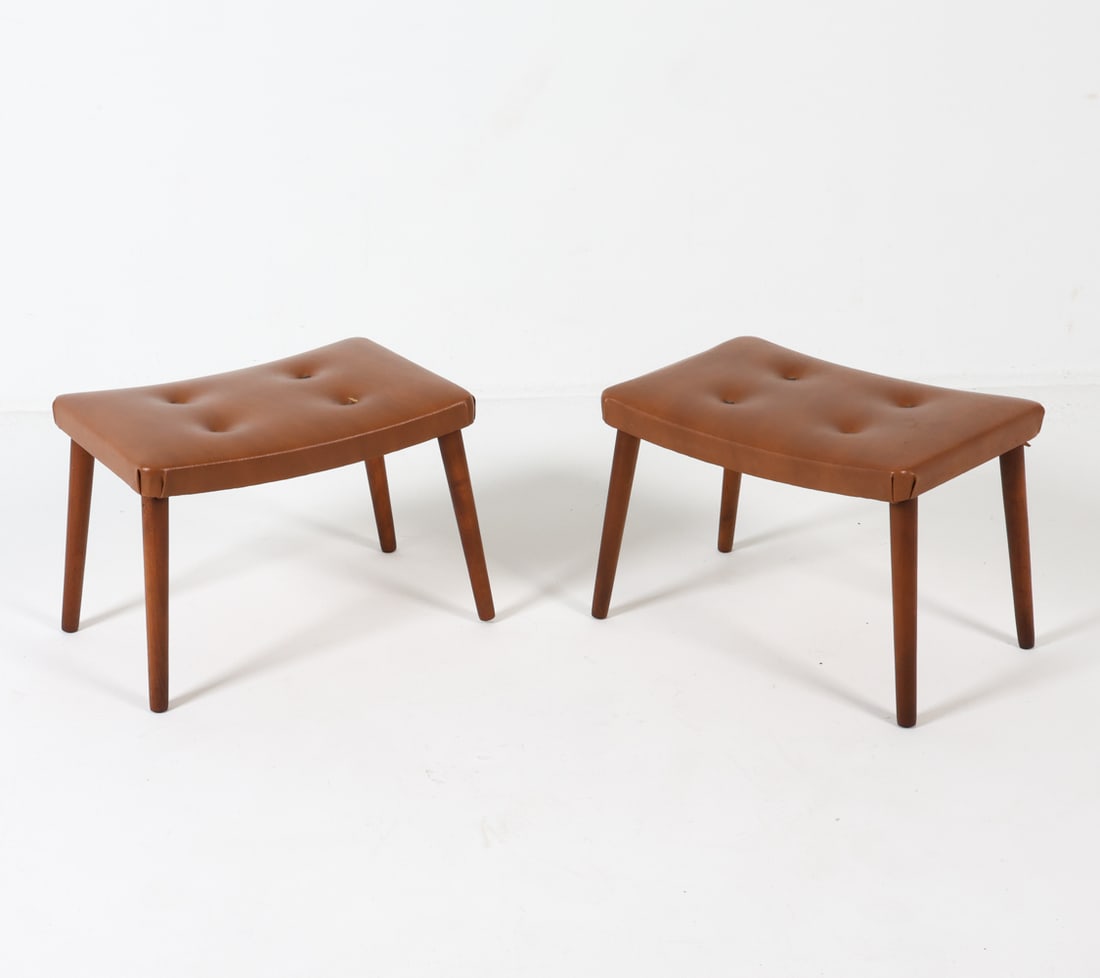 PAIR OF DANISH TEAK & LEATHER STOOLS C. 1970'S (1 of 14)