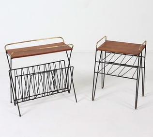 (2) DANISH TEAK & IRON MAGAZINE RACKS C. 1960S