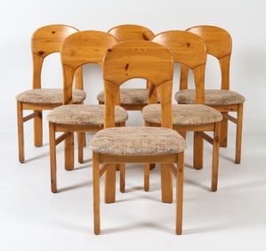 (6) DAUMILLER STYLE PINE DINING CHAIRS C. 1970S