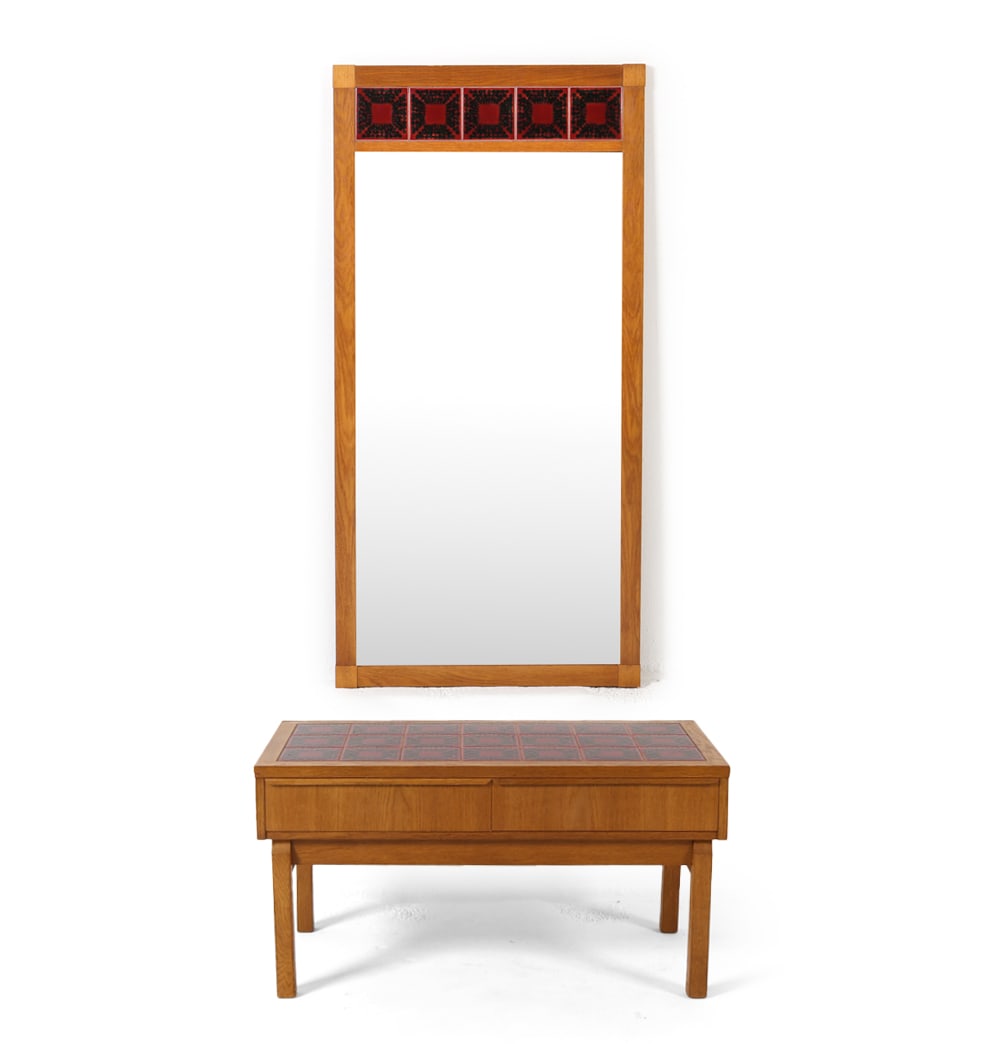 SWEDISH OAK & TILE LOW CHEST W/ MIRROR C. 1960S (1 of 20)