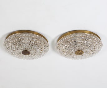 PAIR OF FAGERLUND BRASS & CRYSTAL CEILING LIGHTS