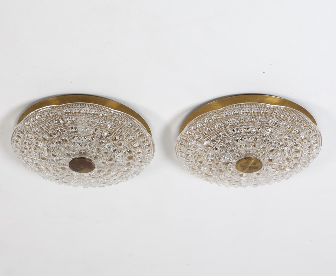 PAIR OF FAGERLUND BRASS & CRYSTAL CEILING LIGHTS (1 of 12)