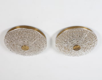 PAIR OF FAGERLUND BRASS & CRYSTAL CEILING LIGHTS