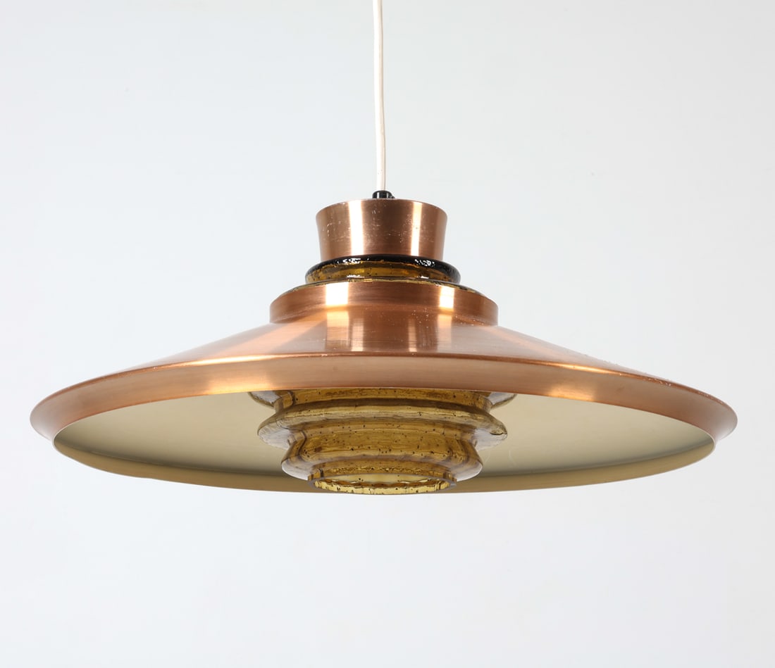 DANISH COPPER TONE SAUCER PENDANT LIGHT C. 1970S (1 of 14)