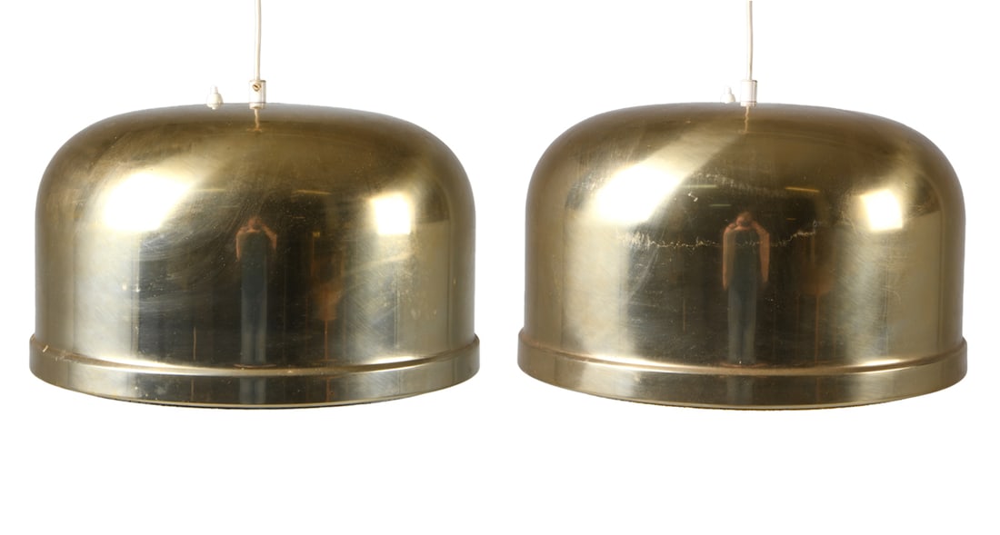PAIR OF DANISH BRASS TONE PENDANT LIGHTS C. 1970S (1 of 19)