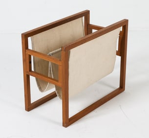 DANISH TEAK & CANVAS MAGAZINE RACK C. 1970S