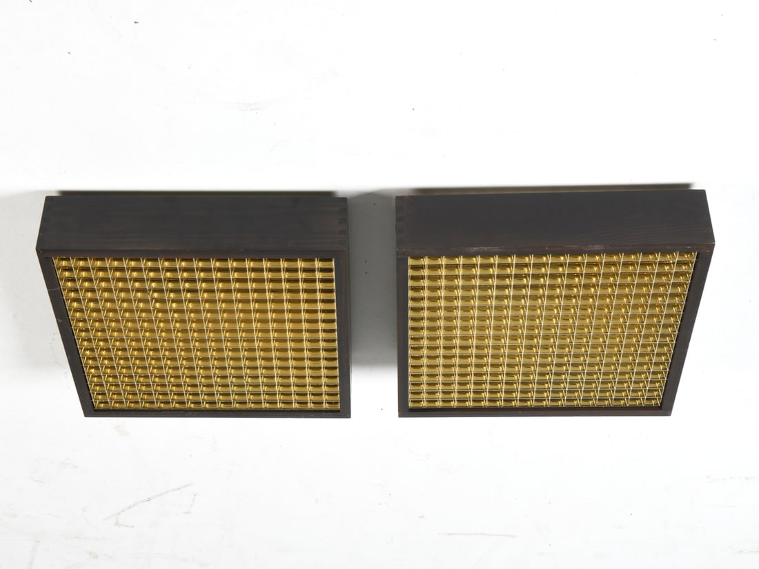 PAIR OF SWEDISH PINE EXAKTOR CEILING LIGHTS: Labeled. Circa 1960s Dimensions: H 4.25" x W 13.75" x D 13.75" Condition: Pine frames have slight scuffs and nicks. Untested. Wear consistent with age and use.