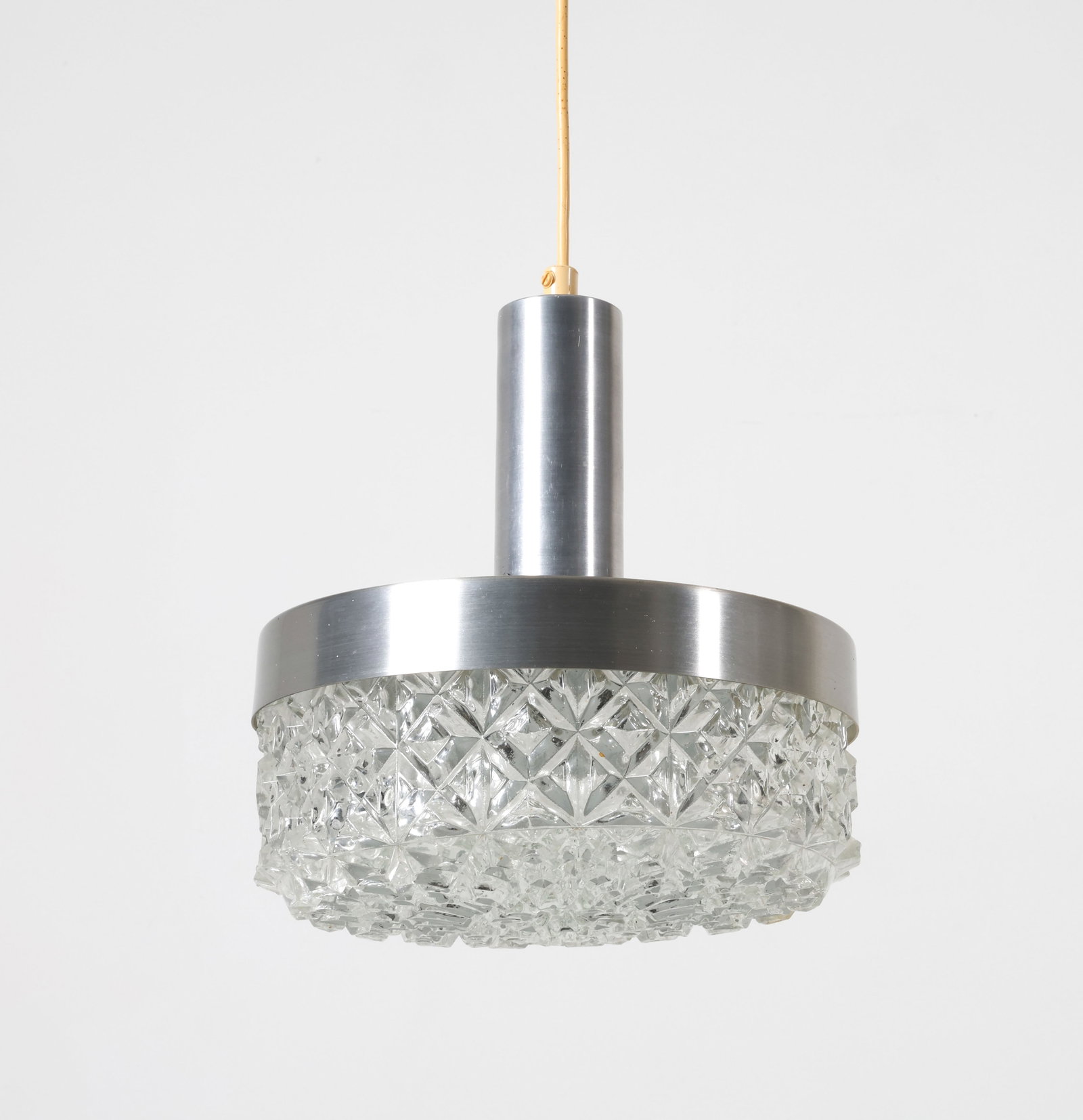 VITRIKA DANISH PENDANT LIGHT C. 1960'S: Dimensions: H 10.5" x Dia. 10". Condition: Wiring untested. Few light scuffs and rubs to steel. Wear consistent with age and use. B097