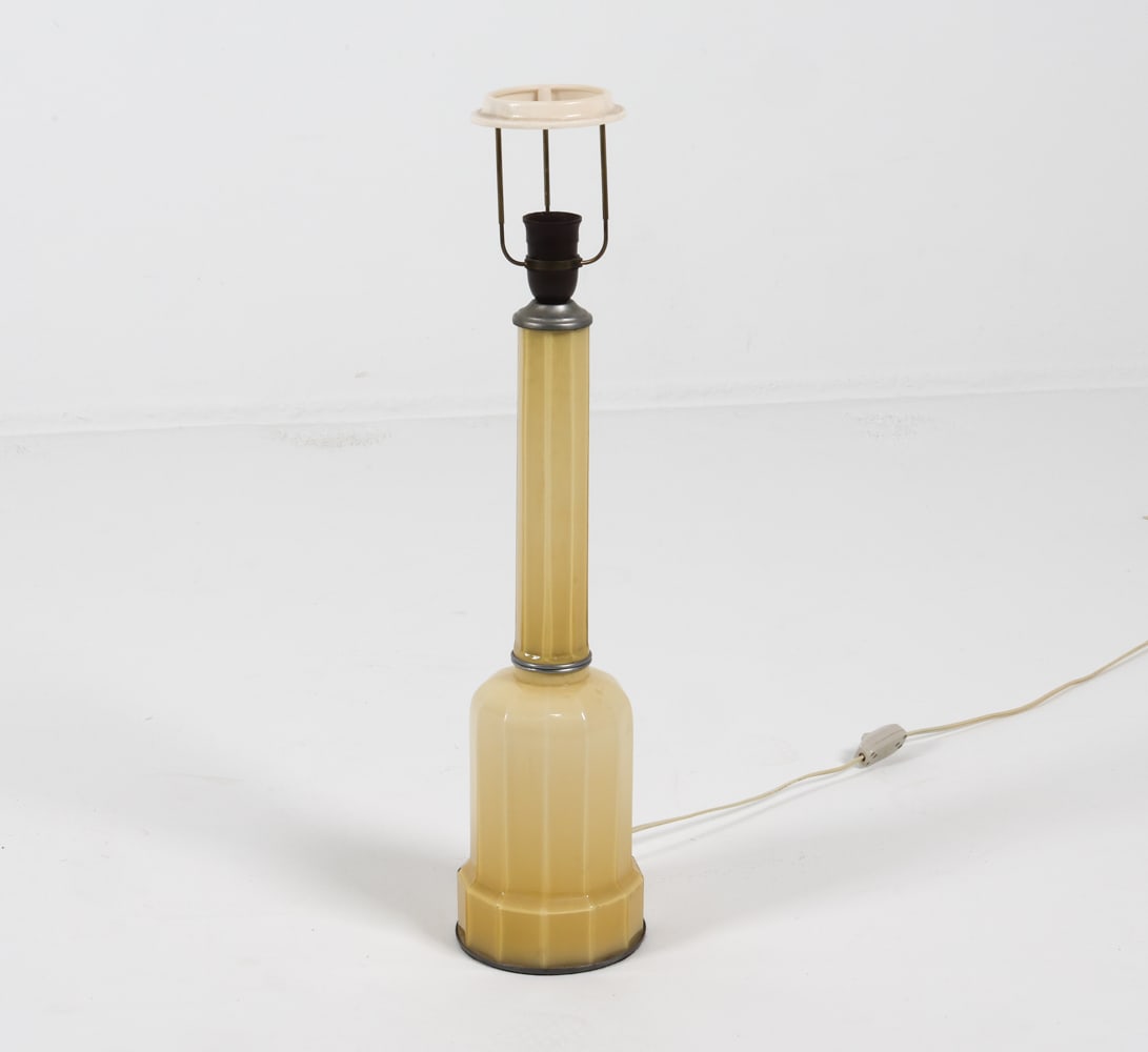 HEIBERG DANISH GLASS TABLE LAMP C. 1950'S: Dimensions: H 22" x Dia. 5.5". Condition: Wiring untested, cord cut. Wear consistent with age and use. B170