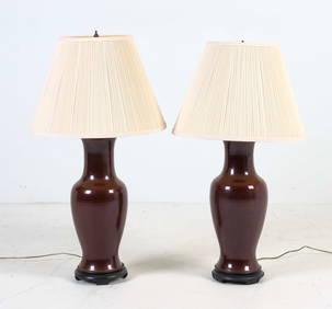 PAIR CHINESE OXBLOOD PORCELAIN VASE LAMPS (1 of 15)